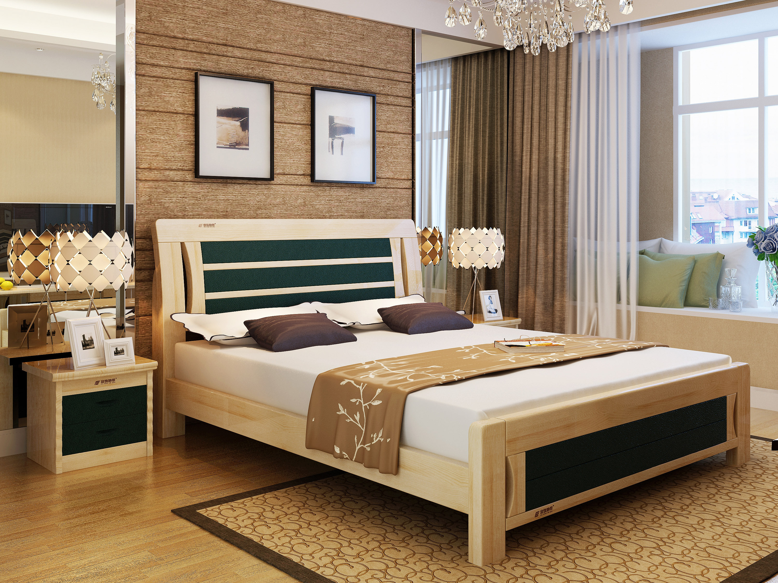 实木床系列,实木床效果图,实木家具3D效果图,淘宝家具3d效果图