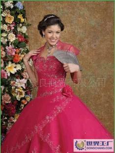 加工婚纱定做婚纱高档婚纱礼服 粉红色欧根纱绣花珠绣蓬蓬裙_二手设备转让_世界工厂网中国产品信息库